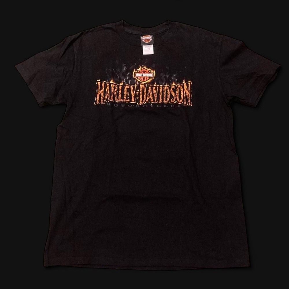 Harley Davidson black flame spellout tee 09' y2k San Juan PR men's L/20.75